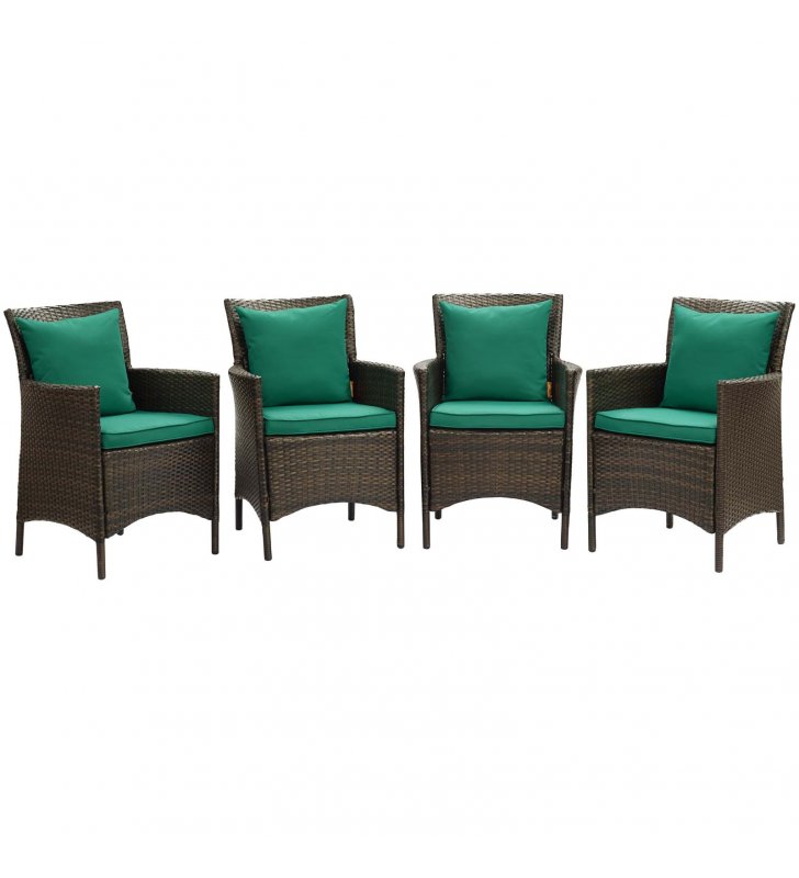 Conduit Outdoor Patio Wicker Rattan Dining Armchair Set of 4 in Brown Green - Lexmod