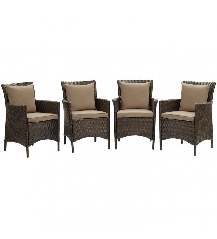 Conduit Outdoor Patio Wicker Rattan Dining Armchair Set of 4 in Brown Mocha - Lexmod