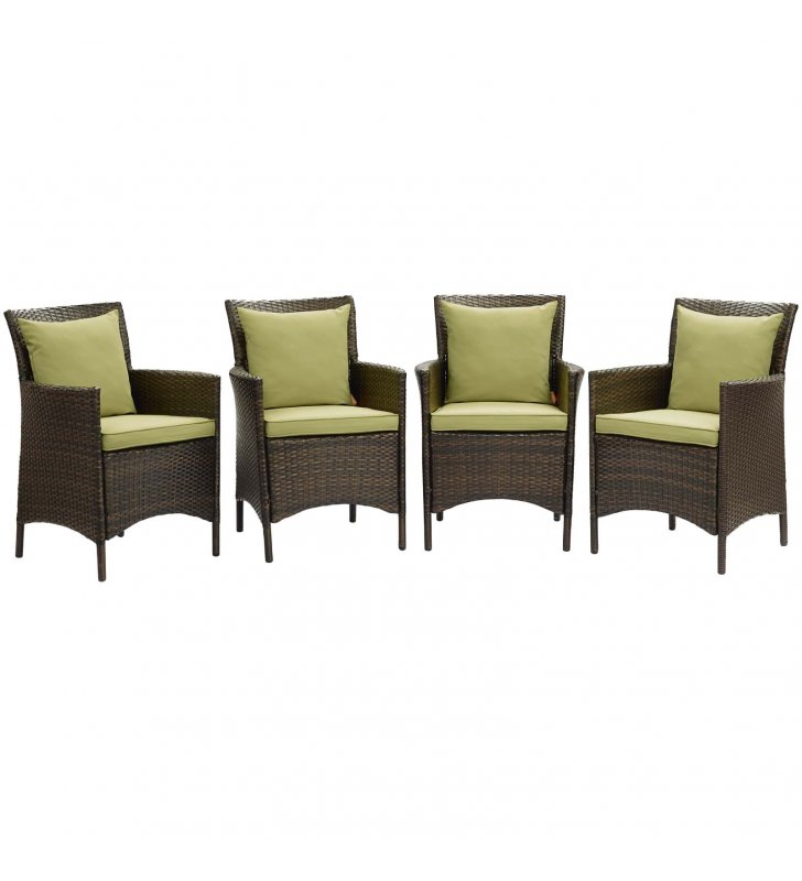 Conduit Outdoor Patio Wicker Rattan Dining Armchair Set of 4 in Brown Peridot - Lexmod