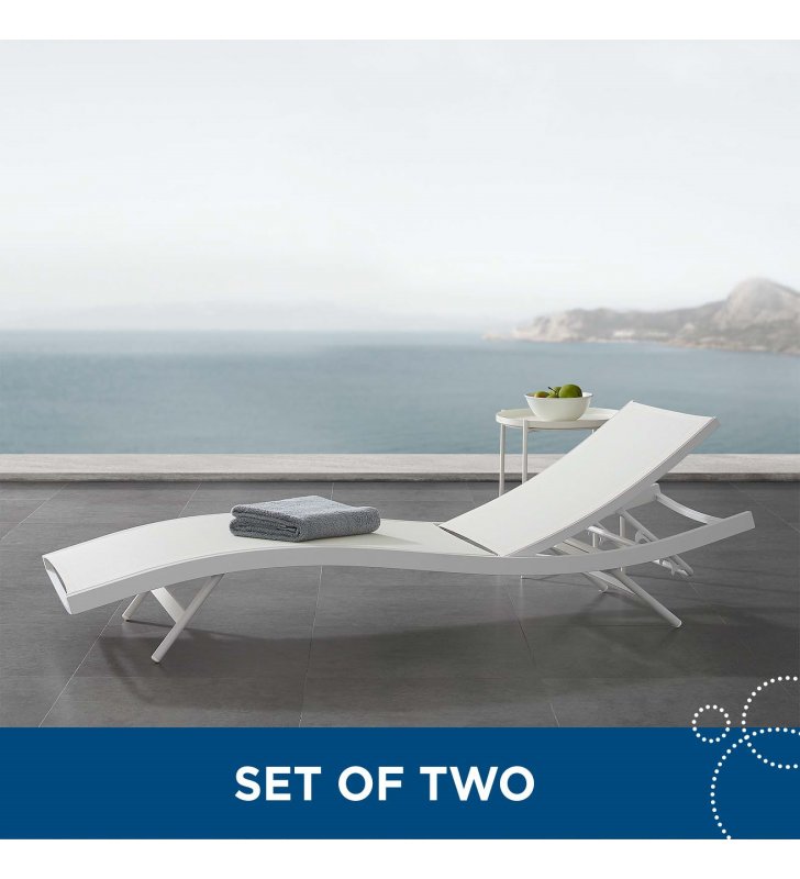 Glimpse Outdoor Patio Mesh Chaise Lounge Set of 2 in White White - Lexmod
