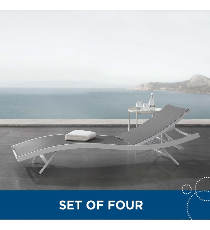 Glimpse Outdoor Patio Mesh Chaise Lounge Set of 4 in White Gray - Lexmod