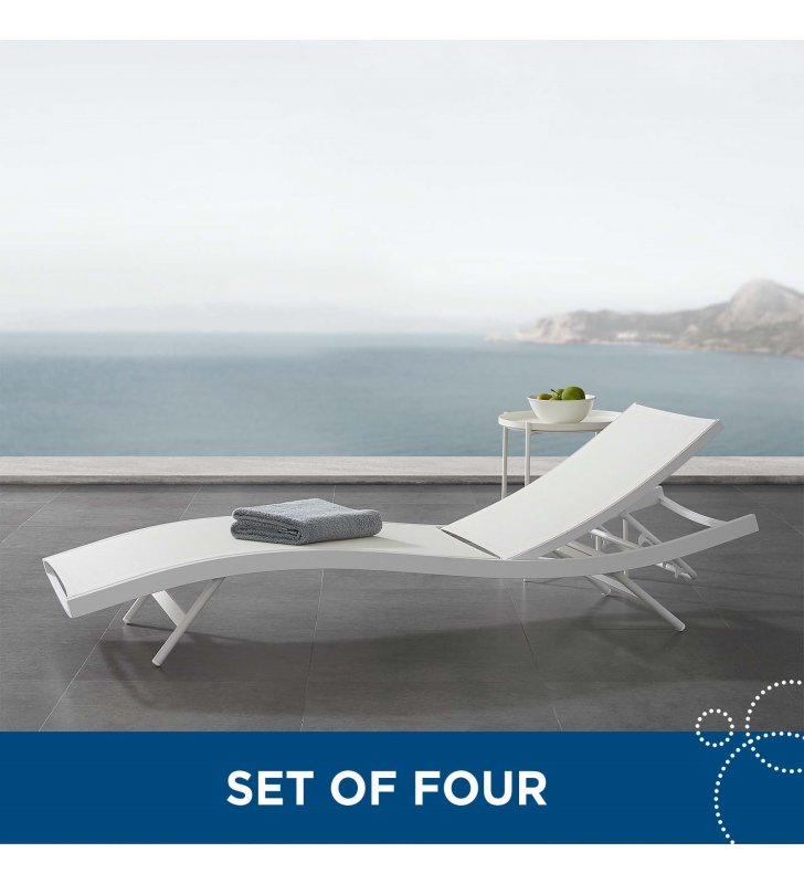 Glimpse Outdoor Patio Mesh Chaise Lounge Set of 4 in White White - Lexmod