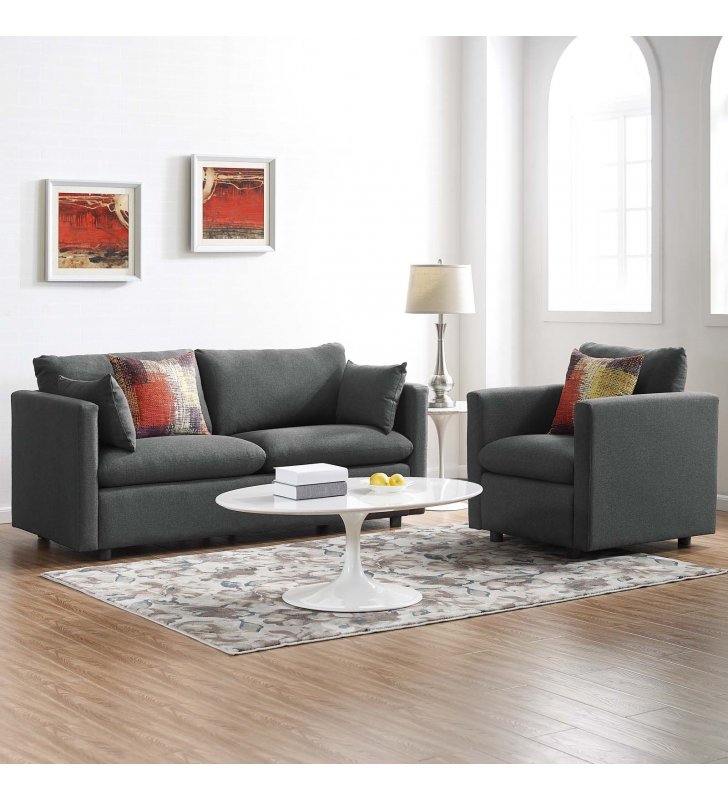 Activate Upholstered Fabric Sofa and Armchair Set in Gray - Lexmod