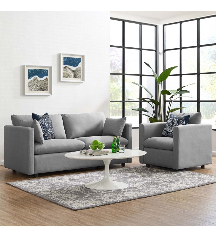 Activate Upholstered Fabric Sofa and Armchair Set in Light Gray - Lexmod