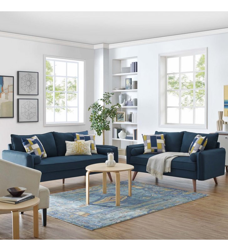 Revive Upholstered Fabric Sofa and Loveseat Set in Azure - Lexmod
