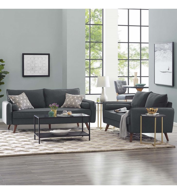 Revive Upholstered Fabric Sofa and Loveseat Set in Gray - Lexmod