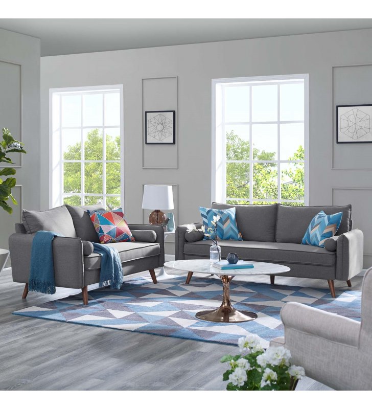 Revive Upholstered Fabric Sofa and Loveseat Set in Light gray - Lexmod