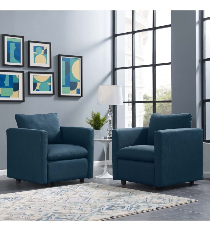 Activate Upholstered Fabric Armchair Set of 2 in Azure - Lexmod