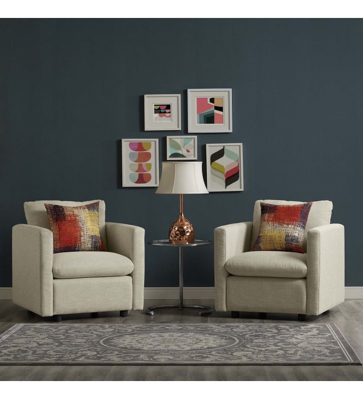 Activate Upholstered Fabric Armchair Set of 2 in Beige - Lexmod