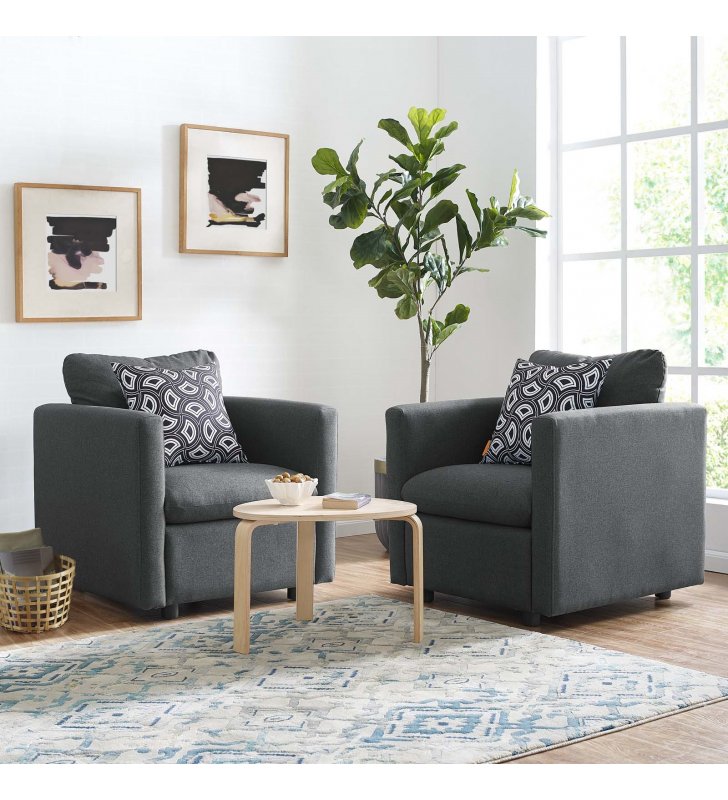 Activate Upholstered Fabric Armchair Set of 2 in Gray - Lexmod