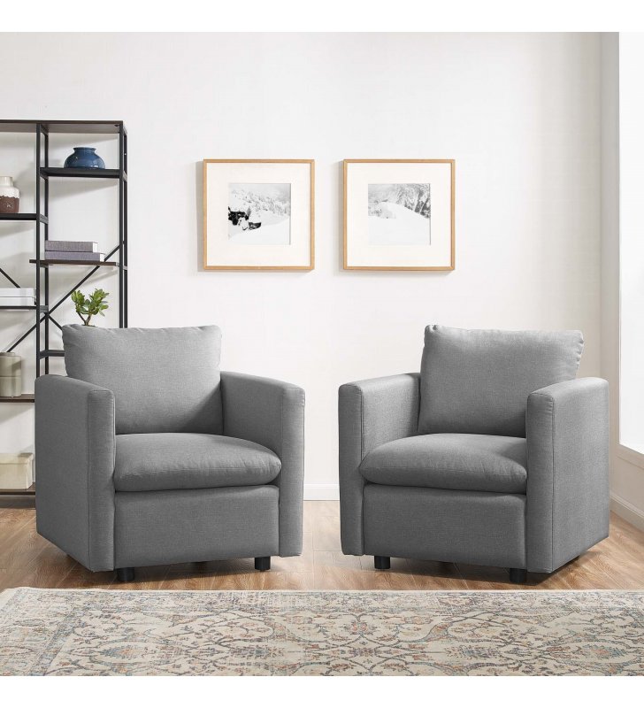 Activate Upholstered Fabric Armchair Set of 2 in Light Gray - Lexmod
