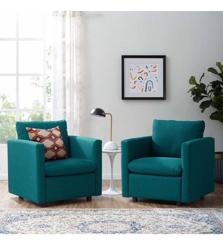 Activate Upholstered Fabric Armchair Set of 2 in Teal - Lexmod