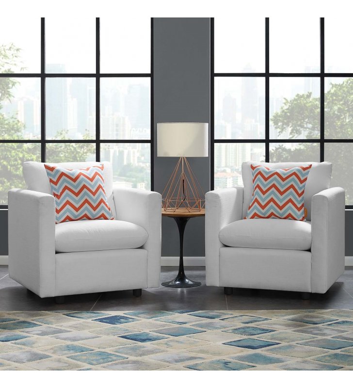 Activate Upholstered Fabric Armchair Set of 2 in White - Lexmod