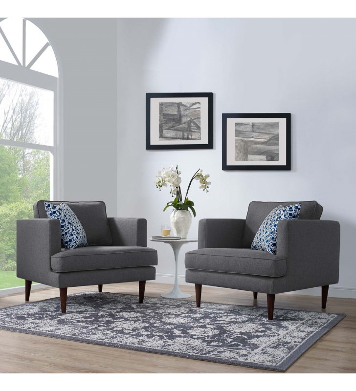 Agile Upholstered Fabric Armchair Set of 2 in Gray - Lexmod