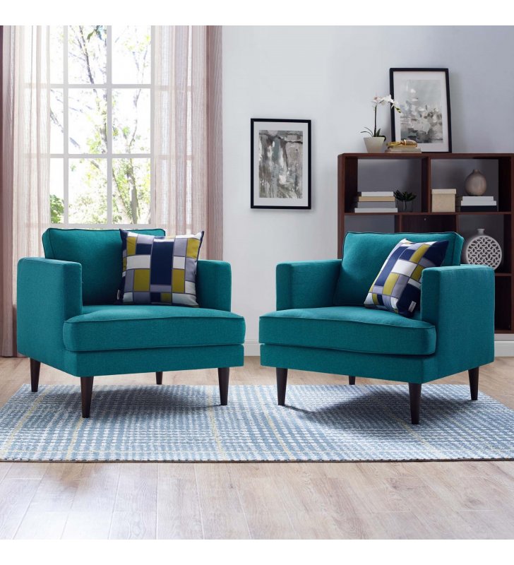 Agile Upholstered Fabric Armchair Set of 2 in Teal - Lexmod