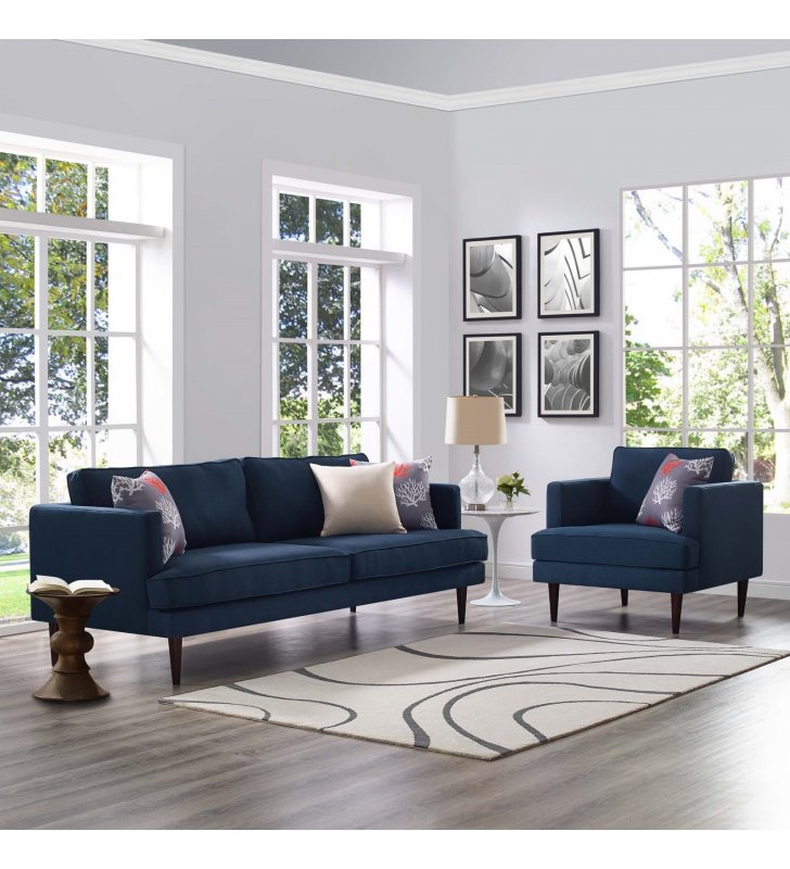 Agile Upholstered Fabric Sofa and Armchair Set in Blue - Lexmod