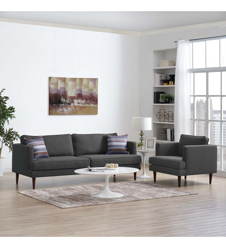 Agile Upholstered Fabric Sofa and Armchair Set in Gray - Lexmod