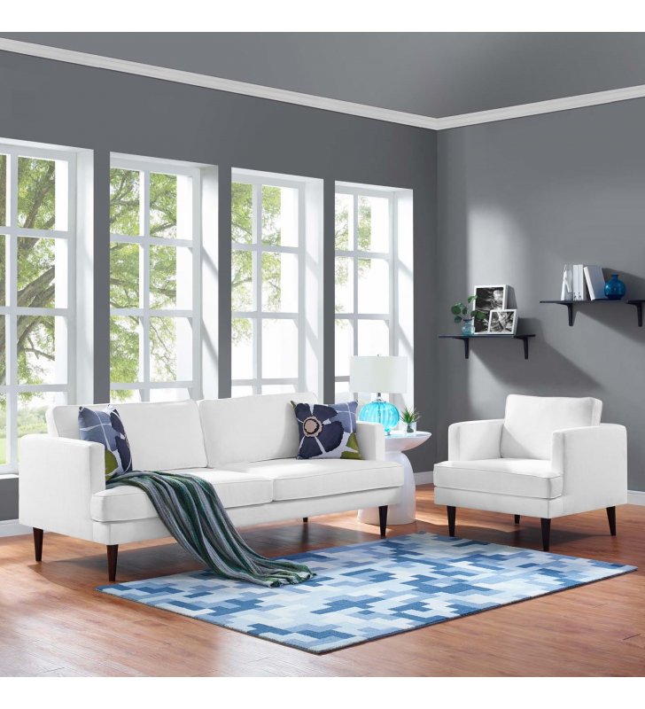 Agile Upholstered Fabric Sofa and Armchair Set in White - Lexmod