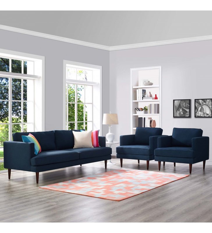 Agile 3 Piece Upholstered Fabric Set in Blue - Lexmod