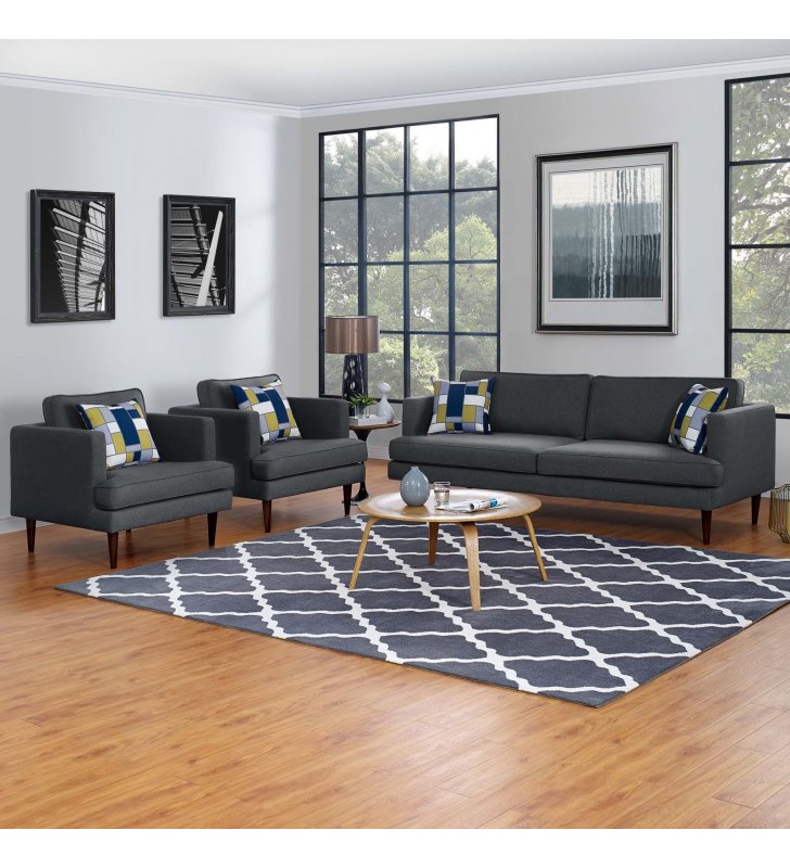 Agile 3 Piece Upholstered Fabric Set in Gray - Lexmod