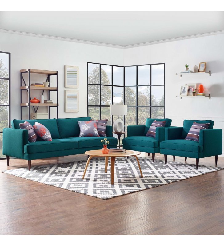 Agile 3 Piece Upholstered Fabric Set in Teal - Lexmod