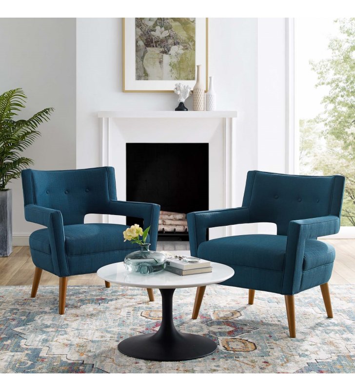 Sheer Upholstered Fabric Armchair Set of 2 in Azure - Lexmod