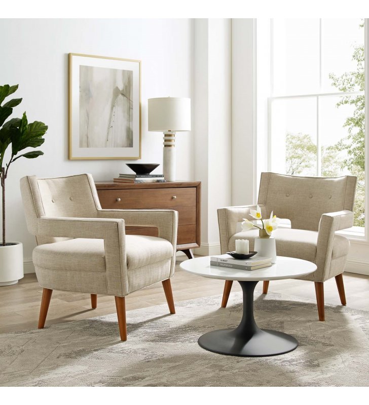 Sheer Upholstered Fabric Armchair Set of 2 in Sand - Lexmod