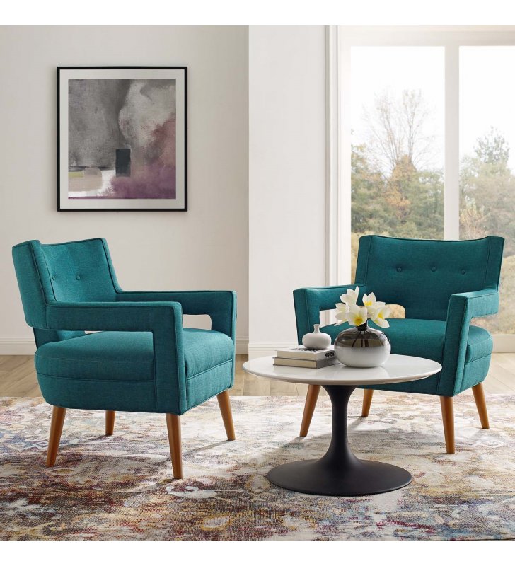 Sheer Upholstered Fabric Armchair Set of 2 in Teal - Lexmod