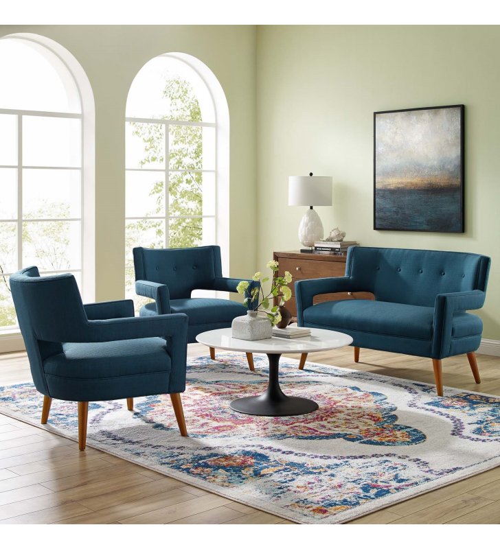 Sheer 3 Piece Upholstered Fabric Set in Azure - Lexmod