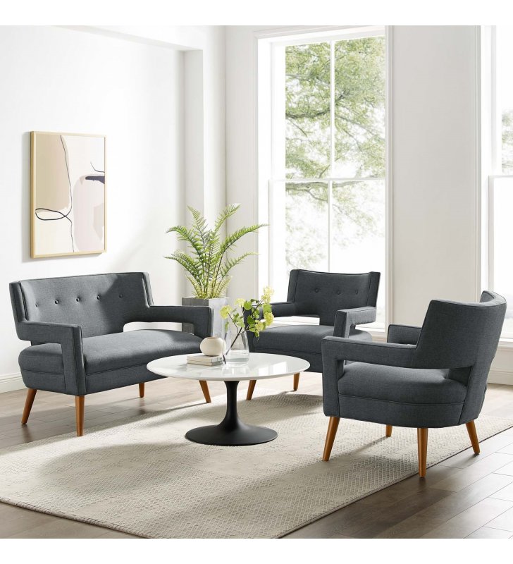 Sheer 3 Piece Upholstered Fabric Set in Gray - Lexmod