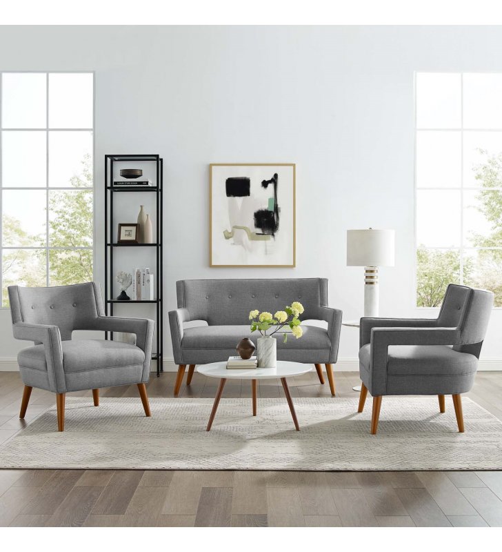 Sheer 3 Piece Upholstered Fabric Set in Light Gray - Lexmod