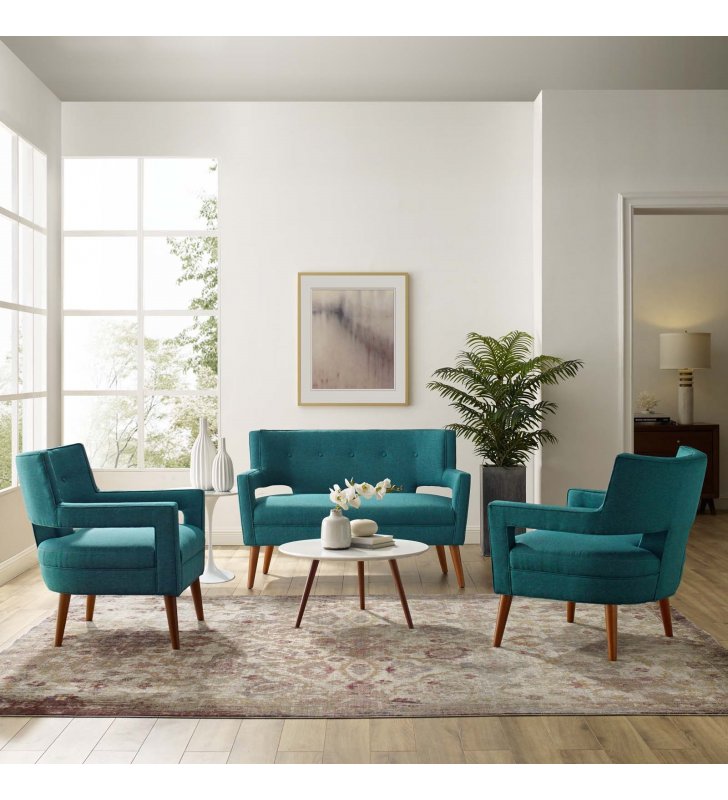 Sheer 3 Piece Upholstered Fabric Set in Teal - Lexmod