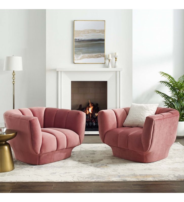 Entertain Vertical Channel Tufted Performance Velvet Armchair Set of 2 in Dusty Rose - Lexmod