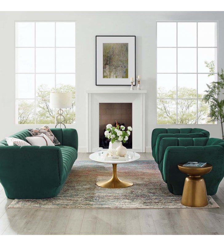 Entertain Vertical Channel Tufted Performance Velvet 3 Piece Set in Green - Lexmod