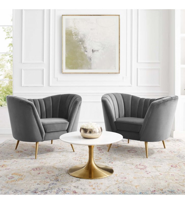 Opportunity Performance Velvet Armchair Set of 2 in Gray - Lexmod