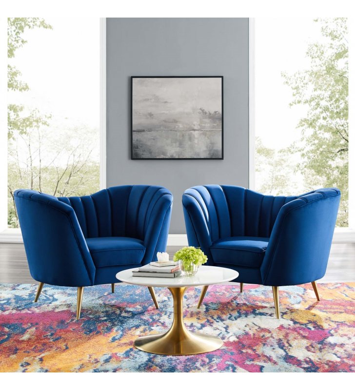 Opportunity Performance Velvet Armchair Set of 2 in Navy - Lexmod
