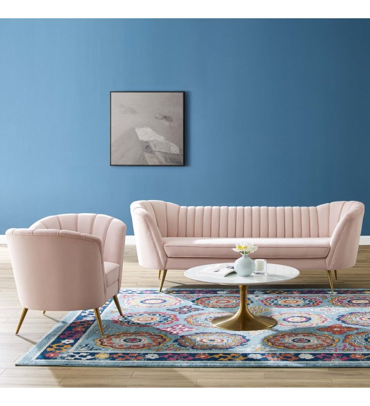 Opportunity Performance Velvet Sofa and Armchair Set in Pink - Lexmod