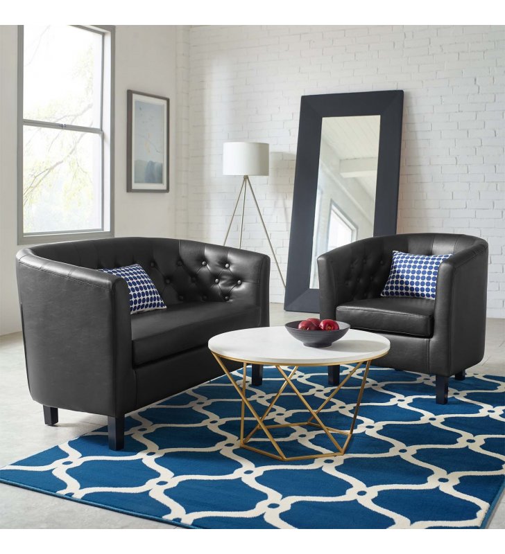 Prospect Upholstered Vinyl Loveseat and Armchair Set in Black - Lexmod