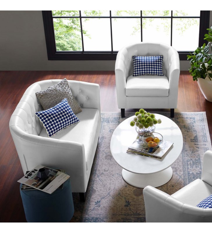 Prospect Upholstered Vinyl Loveseat and Armchair Set in White - Lexmod