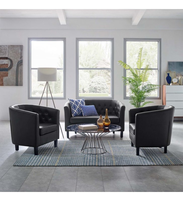 Prospect 3 Piece Upholstered Vinyl Set in Black - Lexmod