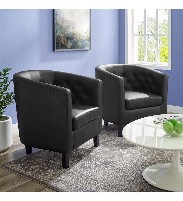 Prospect Upholstered Vinyl Armchair Set of 2 in Black - Lexmod