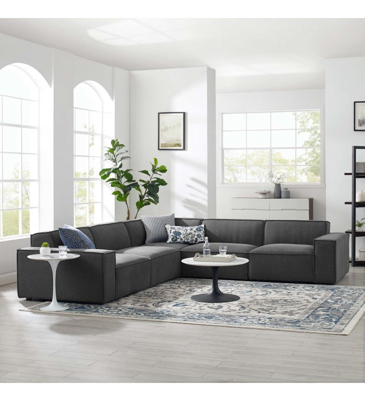 Restore 5-Piece Sectional Sofa in Charcoal - Lexmod