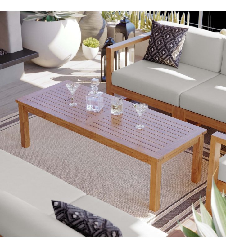 Upland Outdoor Patio Teak Wood Coffee Table in Natural - Lexmod