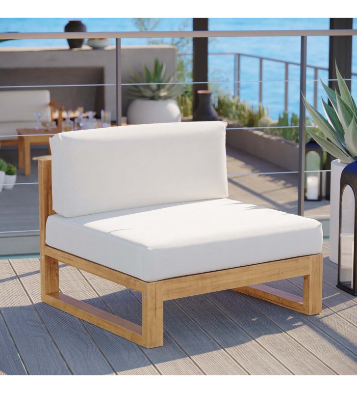 Upland Outdoor Patio Teak Wood Armless Chair in Natural White - Lexmod