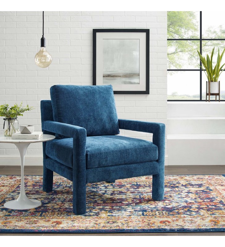 Rehearse Crushed Performance Velvet Armchair in Navy - Lexmod