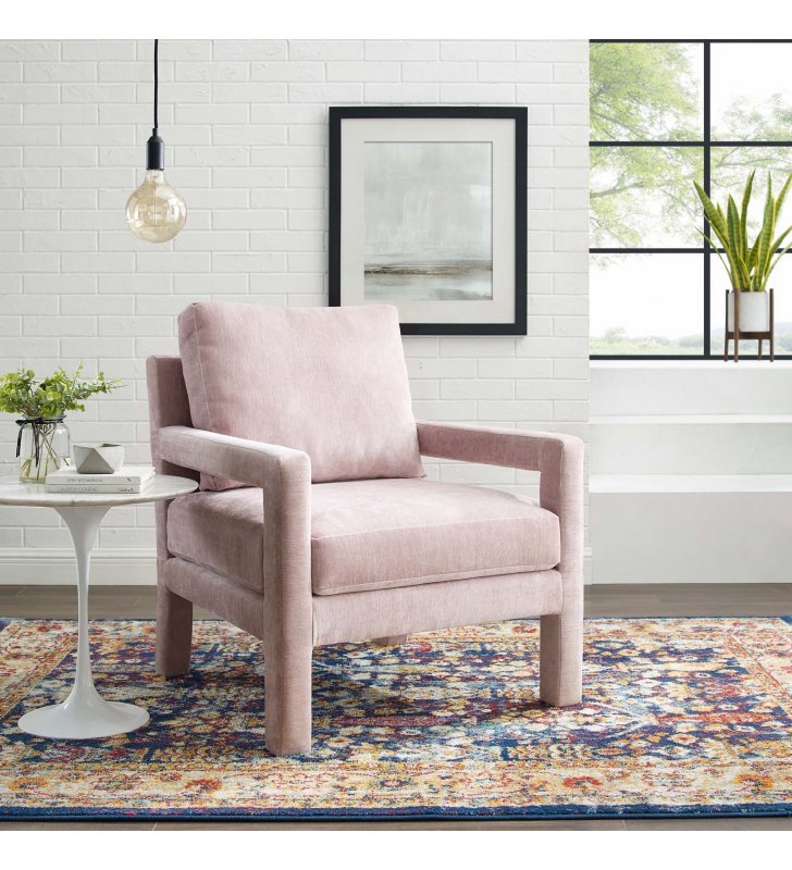 Rehearse Crushed Performance Velvet Armchair in Pink - Lexmod