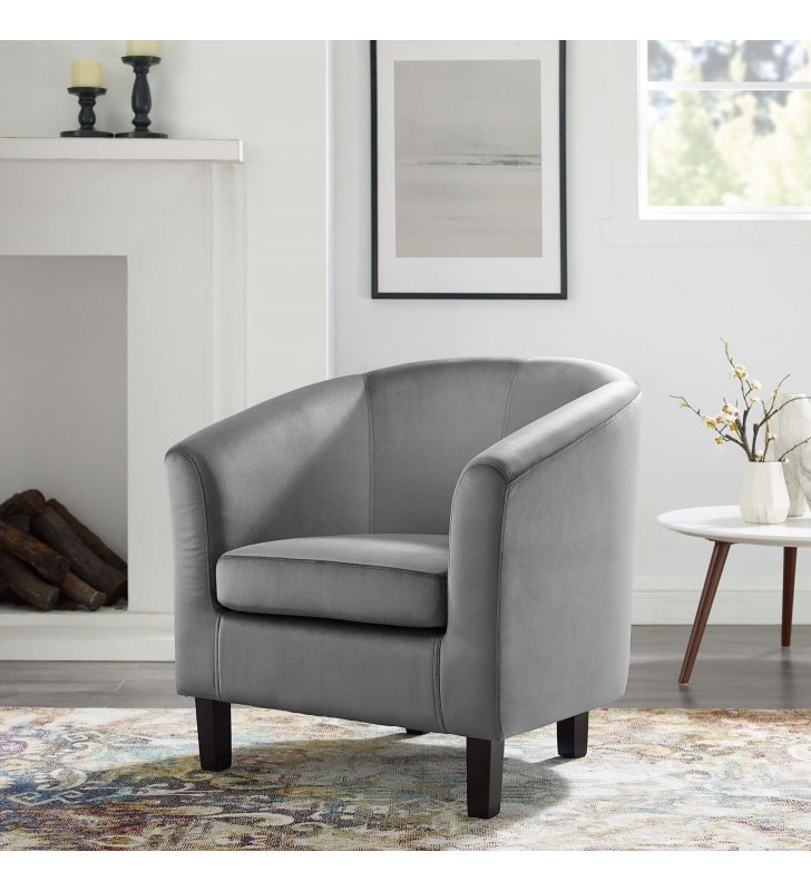 Prospect Performance Velvet Armchair in Light Gray - Lexmod