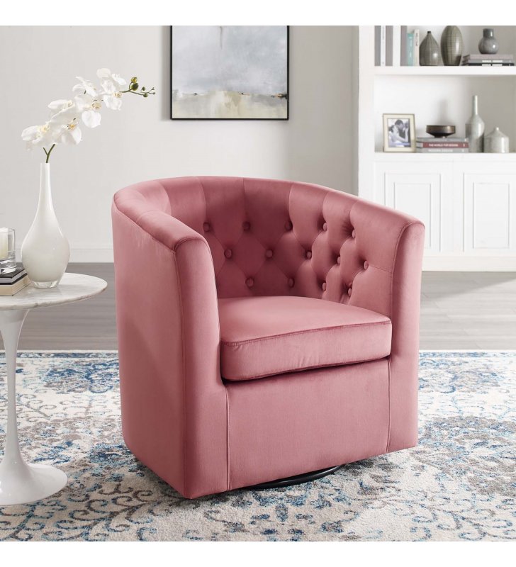 Prospect Tufted Performance Velvet Swivel Armchair in Dusty Rose - Lexmod