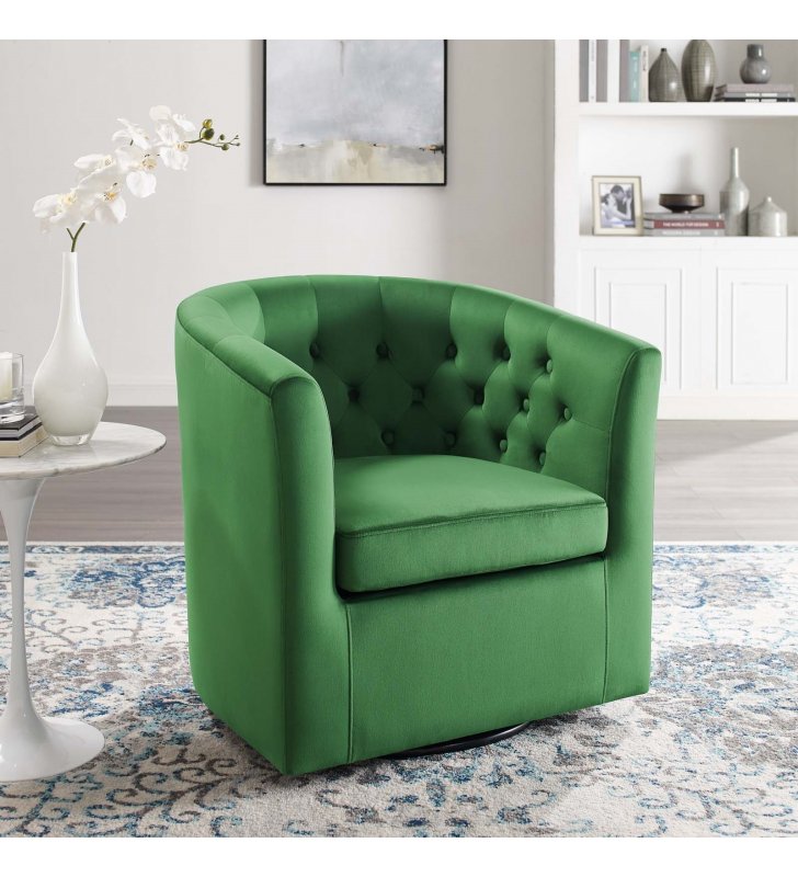 Prospect Tufted Performance Velvet Swivel Armchair in Emerald - Lexmod