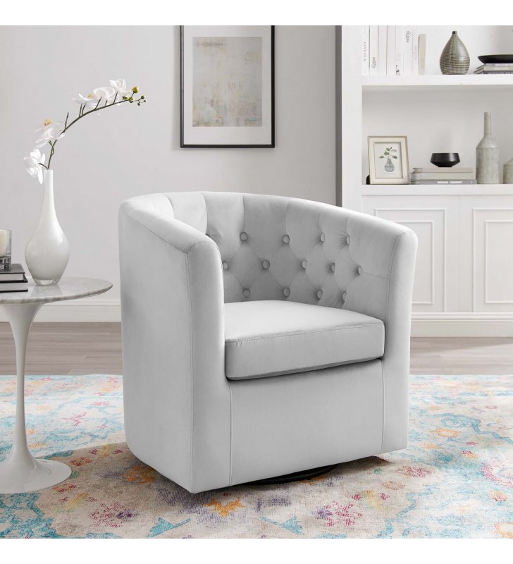 Prospect Tufted Performance Velvet Swivel Armchair in Light Gray - Lexmod
